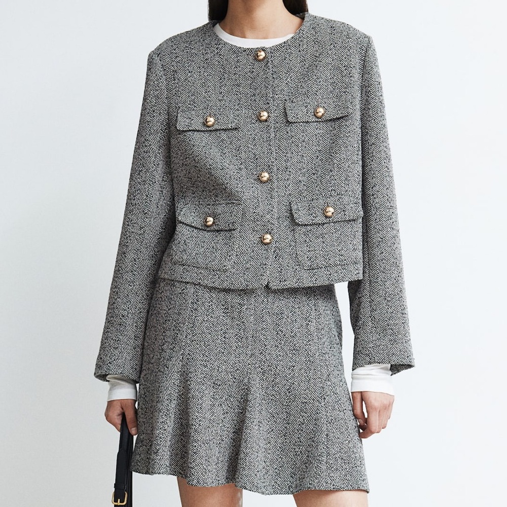 Grey/Herringbone-Patterned Jacket - image 4